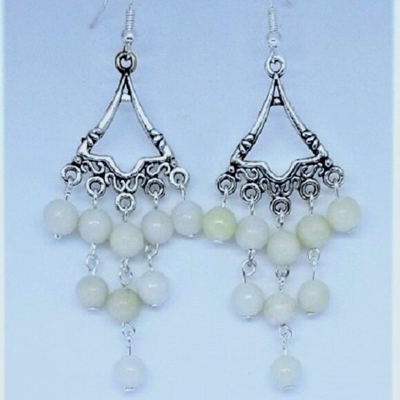 White Jade Dangle Earrings - Picture 1 of 1